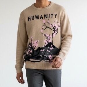 RGSTR Men's Sweater Humanity Cherry Blossom Beige Size Small Japanese Japan